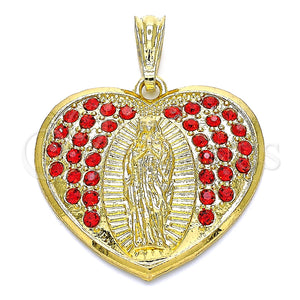 Dije Religioso 05.351.0135 Oro Laminado, Diseño de Corazón y Guadalupe, con Granate Cristal, Pulido, Tono Dorado
