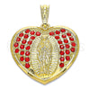 Dije Religioso 05.351.0135 Oro Laminado, Diseño de Corazón y Guadalupe, con Granate Cristal, Pulido, Tono Dorado