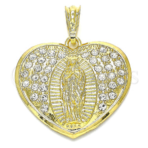Dije Religioso 05.351.0135.1 Oro Laminado, Diseño de Corazón y Guadalupe, con Blanca Cristal, Pulido, Tono Dorado