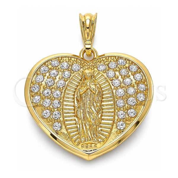 Dije Religioso 05.351.0135.1 Oro Laminado, Diseño de Corazón y Guadalupe, con Blanca Cristal, Pulido, Tono Dorado
