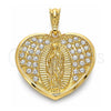 Dije Religioso 05.351.0135.1 Oro Laminado, Diseño de Corazón y Guadalupe, con Blanca Cristal, Pulido, Tono Dorado
