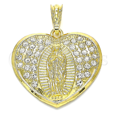Dije Religioso 05.351.0135.1 Oro Laminado, Diseño de Corazón y Guadalupe, con Blanca Cristal, Pulido, Tono Dorado