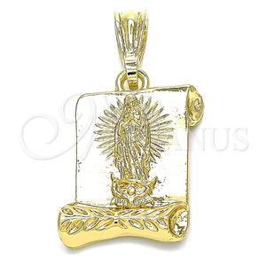 Dije Religioso 05.351.0139 Oro Laminado, Diseño de Guadalupe, Pulido, Tono Dorado