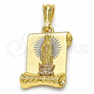 Dije Religioso 05.351.0139.1 Oro Laminado, Diseño de Guadalupe, Pulido, Tres Tonos