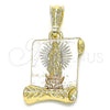 Dije Religioso 05.351.0139.1 Oro Laminado, Diseño de Guadalupe, Pulido, Tres Tonos