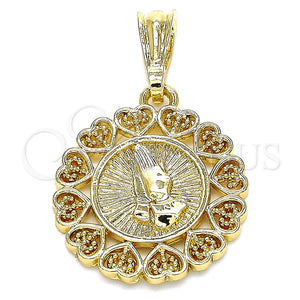 Dije Religioso 05.351.0141 Oro Laminado, Diseño de Manos y Corazón, Pulido, Tono Dorado