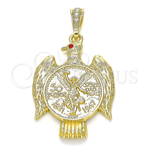 Dije Religioso 05.351.0145 Oro Laminado, Diseño de Moneda Centenario y Angel, con Granate Cristal, Pulido, Tono Dorado