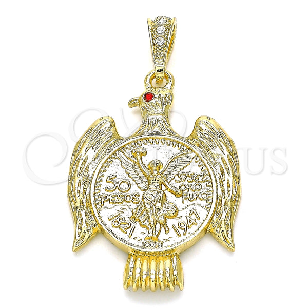 Dije Religioso 05.351.0145 Oro Laminado, Diseño de Moneda Centenario y Angel, con Granate Cristal, Pulido, Tono Dorado
