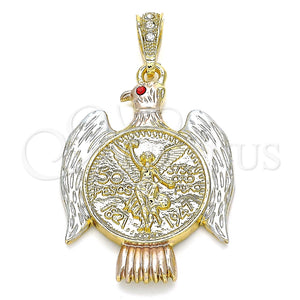 Dije Religioso 05.351.0145.1 Oro Laminado, Diseño de Moneda Centenario y Angel, con Granate Cristal, Pulido, Tres Tonos
