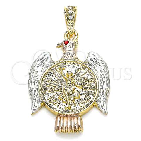 Dije Religioso 05.351.0145.1 Oro Laminado, Diseño de Moneda Centenario y Angel, con Granate Cristal, Pulido, Tres Tonos