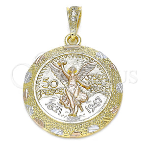 Dije Religioso 05.351.0146 Oro Laminado, Diseño de Moneda Centenario y Angel, Pulido, Tres Tonos