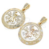 Dije Religioso 05.351.0146 Oro Laminado, Diseño de Moneda Centenario y Angel, Pulido, Tres Tonos