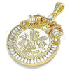 Dije Religioso 05.351.0151 Oro Laminado, Diseño de Moneda Centenario y Escorpión, con Cristal Blanca y Granate, Pulido, Tres Tonos