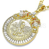 Dije Religioso 05.351.0151 Oro Laminado, Diseño de Moneda Centenario y Escorpión, con Cristal Blanca y Granate, Pulido, Tres Tonos
