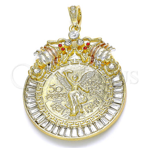 Dije Religioso 05.351.0151 Oro Laminado, Diseño de Moneda Centenario y Escorpión, con Blanca and Granate Cristal, Pulido, Tres Tonos
