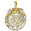 Dije Religioso 05.351.0151 Oro Laminado, Diseño de Moneda Centenario y Escorpión, con Blanca and Granate Cristal, Pulido, Tres Tonos