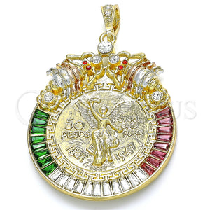 Dije Religioso 05.351.0151.1 Oro Laminado, Diseño de Moneda Centenario y Escorpión, con Multicolor Cristal, Pulido, Tres Tonos
