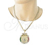 Dije Religioso 05.351.0152 Oro Laminado, Diseño de Moneda Centenario y Caballo, con Multicolor Cristal, Pulido, Dos Tonos
