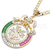 Dije Religioso 05.351.0152 Oro Laminado, Diseño de Moneda Centenario y Caballo, con Multicolor Cristal, Pulido, Dos Tonos