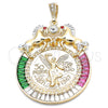 Dije Religioso 05.351.0152 Oro Laminado, Diseño de Moneda Centenario y Caballo, con Multicolor Cristal, Pulido, Dos Tonos