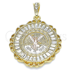 Dije Religioso 05.351.0154 Oro Laminado, Diseño de Moneda Centenario y Angel, con Blanca Cristal, Pulido, Tres Tonos