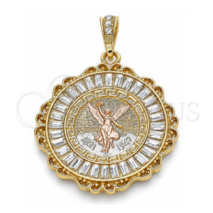 Dije Religioso 05.351.0154 Oro Laminado, Diseño de Moneda Centenario y Angel, con Cristal Blanca, Pulido, Tres Tonos