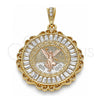 Dije Religioso 05.351.0154 Oro Laminado, Diseño de Moneda Centenario y Angel, con Cristal Blanca, Pulido, Tres Tonos