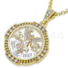 Dije Religioso 05.351.0156 Oro Laminado, Diseño de Moneda Centenario y Angel, con Cristal Blanca, Pulido, Tres Tonos