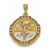Dije Religioso 05.351.0156 Oro Laminado, Diseño de Moneda Centenario y Angel, con Cristal Blanca, Pulido, Tres Tonos