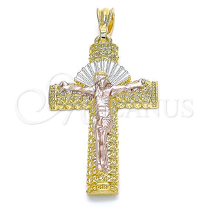 Dije Religioso 05.351.0159.1 Oro Laminado, Diseño de Crucifijo, Pulido, Tres Tonos