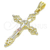Dije Religioso 05.351.0160 Oro Laminado, Diseño de Crucifijo, con Blanca Cristal, Pulido, Tres Tonos