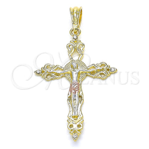 Dije Religioso 05.351.0160 Oro Laminado, Diseño de Crucifijo, con Blanca Cristal, Pulido, Tres Tonos