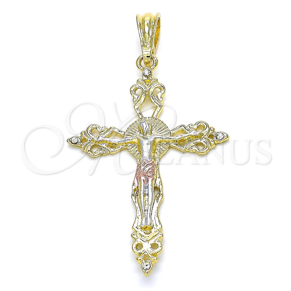 Dije Religioso 05.351.0160 Oro Laminado, Diseño de Crucifijo, con Blanca Cristal, Pulido, Tres Tonos