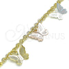 Pulsera de Dije 03.351.0101.07 Oro Laminado, Diseño de Mariposa, Diamantado, Tres Tonos (03 MM Thickness, 7 Inches Length)
