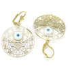 Arete Colgante 02.351.0098 Oro Laminado, Diseño de Mariposa y Ojo Griego, con Blanca Madre Perla, Pulido, Tono Dorado