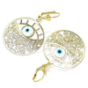 Arete Colgante 02.351.0098 Oro Laminado, Diseño de Mariposa y Ojo Griego, con Blanca Madre Perla, Pulido, Tono Dorado