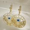 Arete Colgante 02.351.0098 Oro Laminado, Diseño de Mariposa y Ojo Griego, con Blanca Madre Perla, Pulido, Tono Dorado