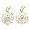 Arete Colgante 02.351.0098 Oro Laminado, Diseño de Mariposa y Ojo Griego, con Blanca Madre Perla, Pulido, Tono Dorado