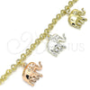 Pulsera de Dije 03.351.0104.07 Oro Laminado, Diseño de Elefante, Diamantado, Tres Tonos (04 MM Thickness, 7 Inches Length)