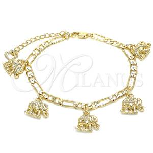 Pulsera de Dije 03.351.0106.07 Oro Laminado, Diseño de Elefante, Pulido, Tono Dorado (04 MM Thickness, 7 Inches Length)