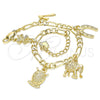Pulsera de Dije 03.351.0027.1.07 Oro Laminado, Diseño de Búho y Elefante, Pulido, Tono Dorado (05 MM Thickness, 7 Inches Length)