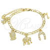 Pulsera de Dije 03.351.0027.1.07 Oro Laminado, Diseño de Búho y Elefante, Pulido, Tono Dorado (05 MM Thickness, 7 Inches Length)