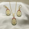Juego de Arete y Dije de Adulto 10.351.0012 Oro Laminado, Diseño de Guadalupe y Gota, con Multicolor Cristal, Pulido, Tono Dorado