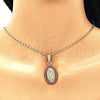 Juego de Arete y Dije de Adulto 10.351.0012.1 Oro Laminado, Diseño de Guadalupe y Gota, con Granate Cristal, Pulido, Tono Dorado