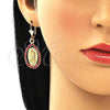 Juego de Arete y Dije de Adulto 10.351.0012.1 Oro Laminado, Diseño de Guadalupe y Gota, con Granate Cristal, Pulido, Tono Dorado