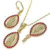 Juego de Arete y Dije de Adulto 10.351.0012.1 Oro Laminado, Diseño de Guadalupe y Gota, con Granate Cristal, Pulido, Tono Dorado