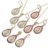 Juego de Arete y Dije de Adulto 10.351.0012.1 Oro Laminado, Diseño de Guadalupe y Gota, con Granate Cristal, Pulido, Tono Dorado