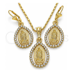 Juego de Arete y Dije de Adulto 10.351.0012.2 Oro Laminado, con Blanca Cristal, Pulido, Tono Dorado