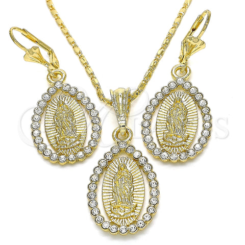 Juego de Arete y Dije de Adulto 10.351.0012.2 Oro Laminado, con Blanca Cristal, Pulido, Tono Dorado