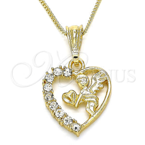 Collares con Dije 04.351.0011.20 Oro Laminado, Diseño de Corazón y Angel, con Blanca Cristal, Pulido, Tono Dorado (02 MM Thickness, 20 Inches Length)